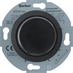 berker universele draaidimmer, soft-klik serie 1930 / glas zwart