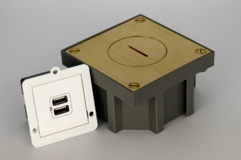 SQUARE arpi vloerstopcontact met 2 laders usb brushed brass