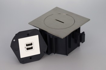 SQUARE arpi vloerstopcontact met 2 laders usb ip66 stainless steel brushed