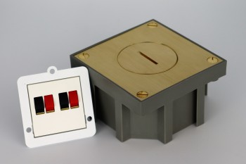 SQUARE arpi vloerstopcontact voor 2 luidsprekers ip64 brushed brass