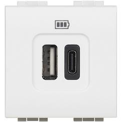 BTICINO living light chargeur usb type a+c-3a 2 modules blanc