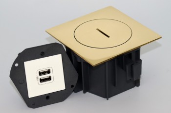 SQUARE arpi vloerstopcontact met 2 laders usb ip66 polished brass