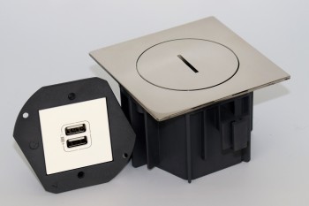 SQUARE arpi vloerstopcontact met 2 laders usb ip66 stainless steel polished