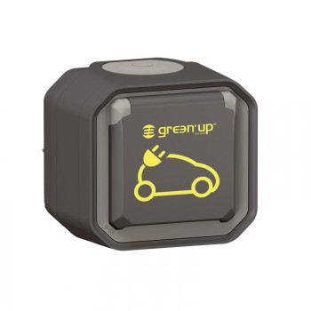 Plexo IP55 prise de courant 16A 250V bipolaire terre  avec volet Green'up pour la recharge d'un véhicule électrique méchanisme mode 2 avec boîte de montage