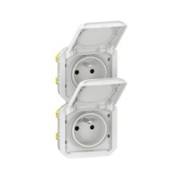 plexo ip55 2 voudige contactdoos 2polig-aarding verticaal / voorbedraad en klapdeksel met opbouwdoos (wit)