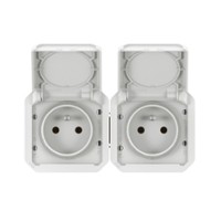 plexo ip55 tweevoudige contactdoos voorbedraad 16a 2polig-aarding steekklemmen horizontaal (white)