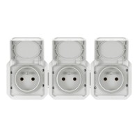 plexo ip55 drievoudige contactdoos voorbedraad 16a 2polig-aarding steekklemmen horizontaal (white)