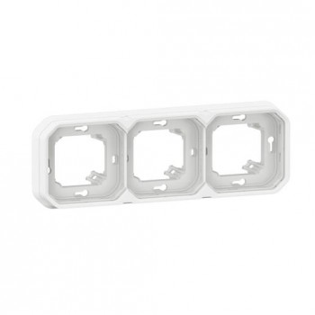 plexo ip55 support plaques pour 3 postes montage par vis (blanc)